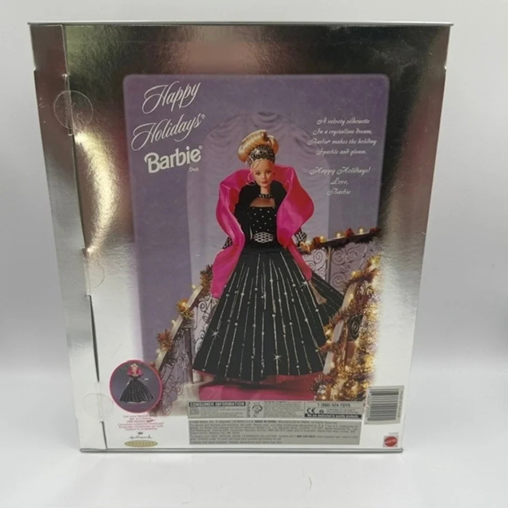 Mattel Happy Holidays Barbie 1998 Special Edition Black Gown Pink Wrap 20200 NEW